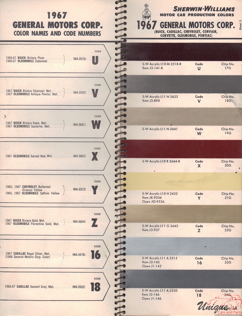 1967 General Motors Paint Charts Williams 3